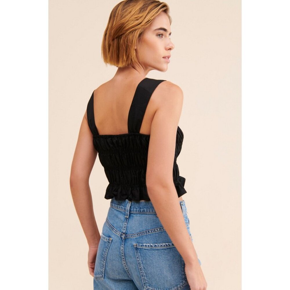 ENDLESS ROSE Women's Smocked Ruffle Top Size XS In Black - Picture 2 of 11